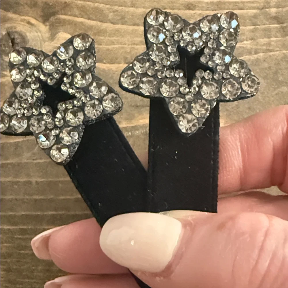 Embellished Crystal Star Black Velvet Hair Clips Set; NWOT - Picture 4 of 5